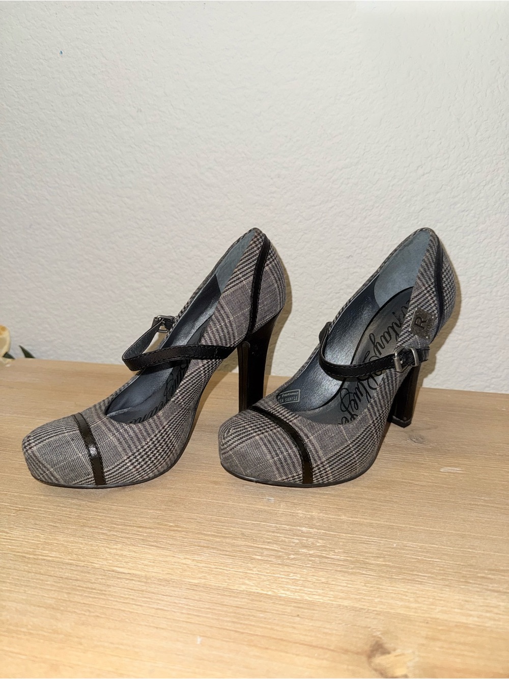 Replay Plaid Mary Jane High Heel Pumps in Gray
